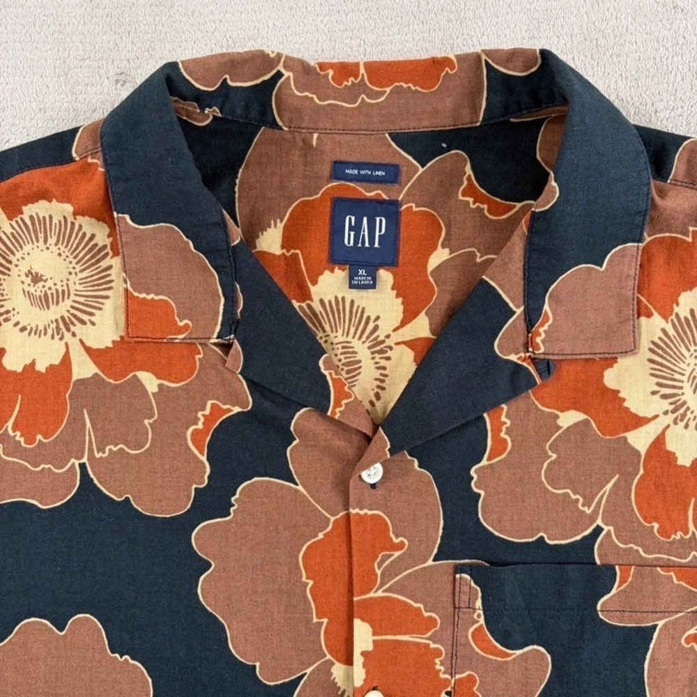 Gap April Bloom Floral Aloha Linen Blend Camp Loop Collar Shirt Men XL NWOT - Picture 3 of 7